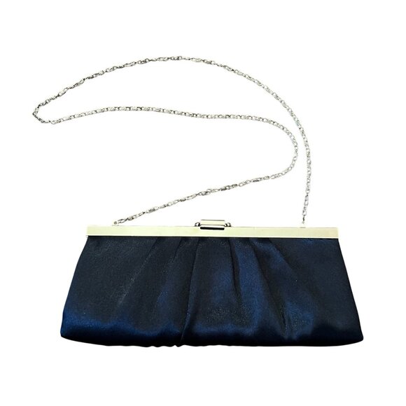 Jessica McClintock Y2K Black Clutch Shoulder Bag Evening Silver Drop Chain Strap - Picture 1 of 10